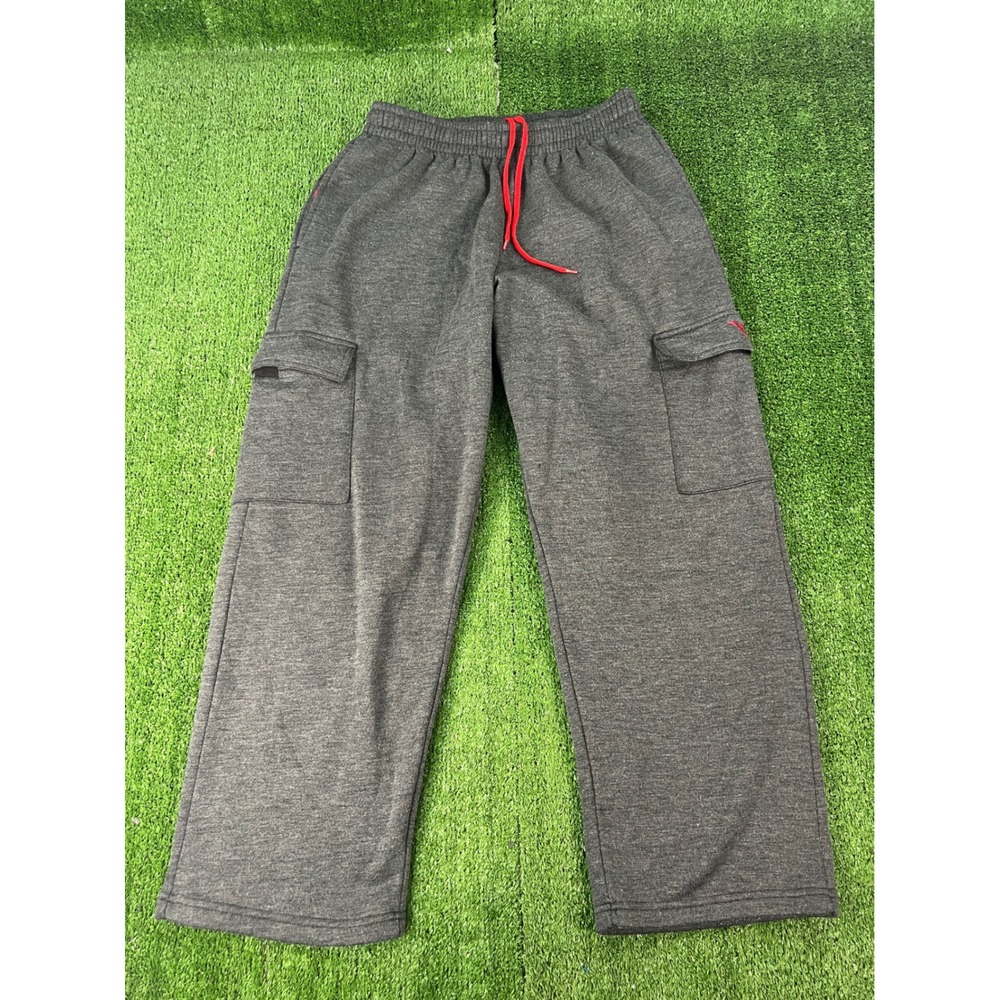 Pony Mens Gray Cargo Sweatpants Fleece Lined Relaxed Fit Large Baggy Joggers